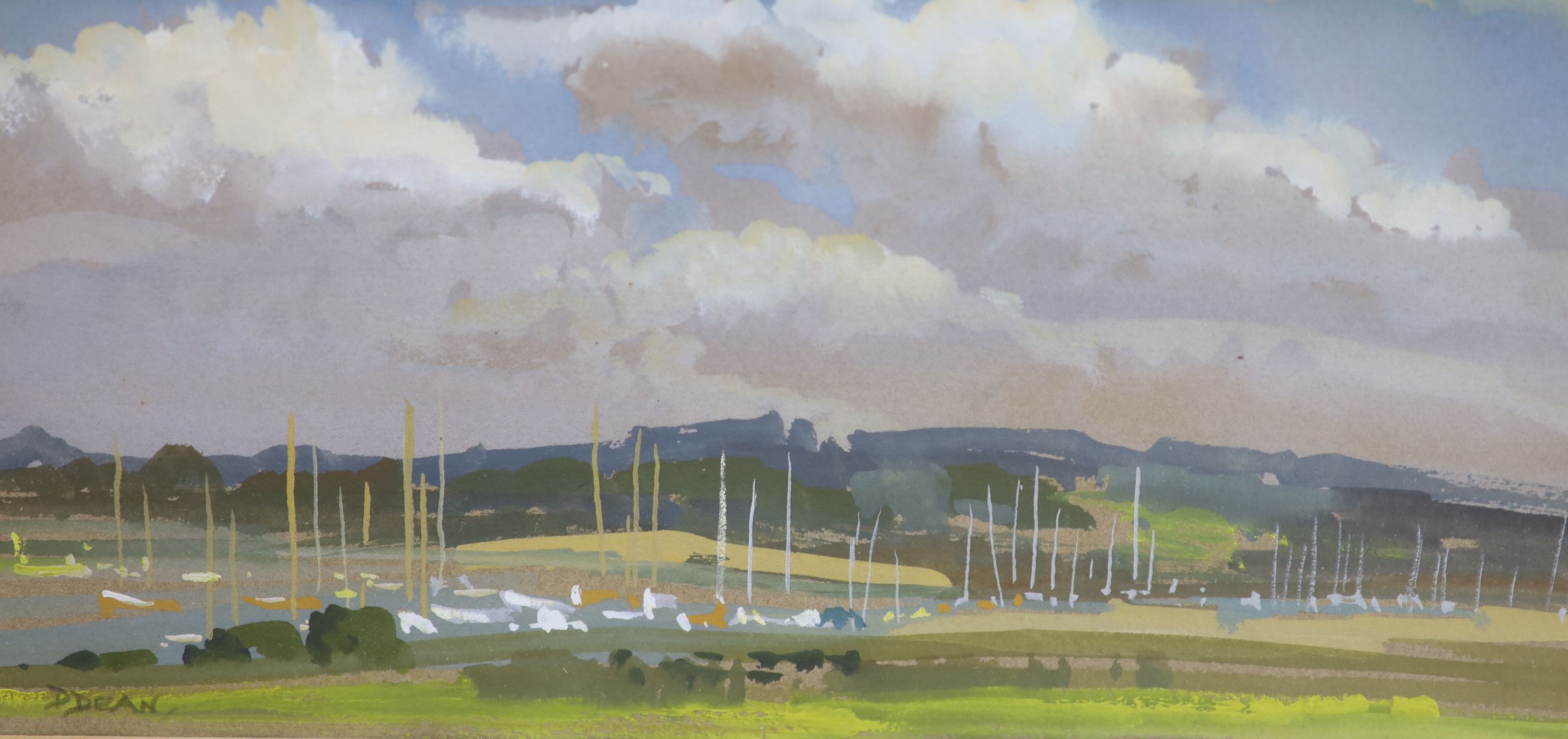 Dorothy Dean, gouache, Warsash, signed, 11 x 24cm